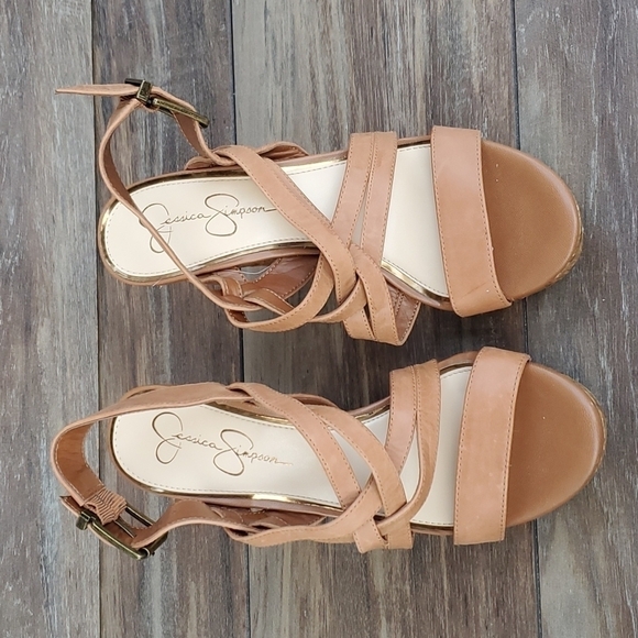 Jessica Simpson Julita strappy leather high wedge sandals shoes - Picture 4 of 11